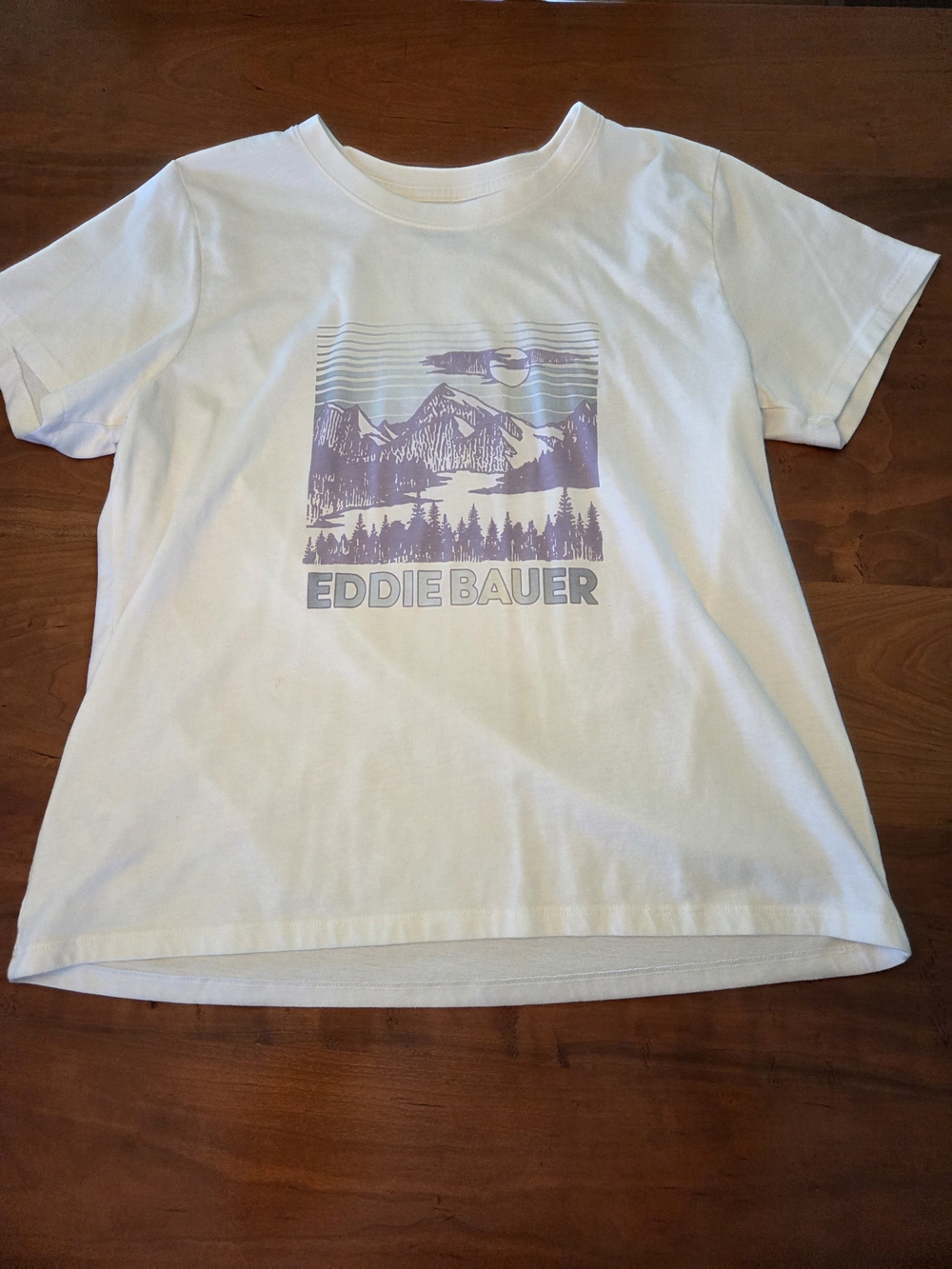 Eddie Bauer Woman's White Tee with Lavender Mountain Graphic
